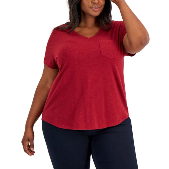 Style & Co Plus Size Classic V Neck T-Shirt Scarlet 1X