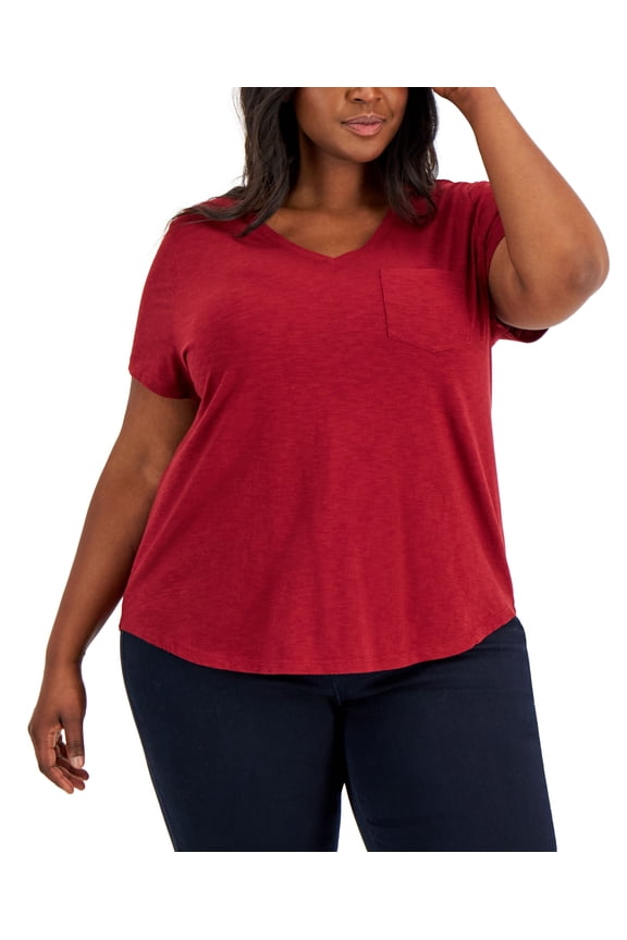 Style & Co Plus Size Classic V Neck T-Shirt Scarlet 2X