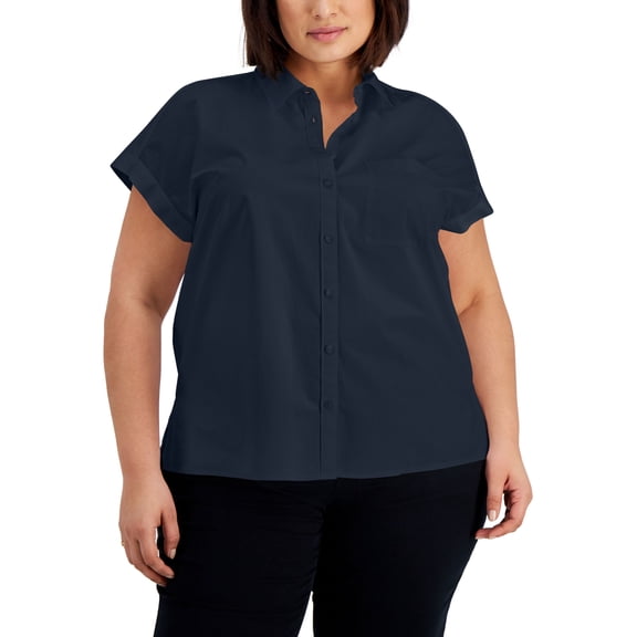 Style & Co Plus Size Cotton Camp Shirt Industrial Blue 1X