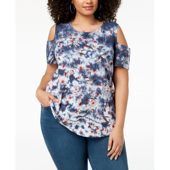 Style & Co Plus Size Cotton Cold Shoulder Tunic Floral Famous 1X