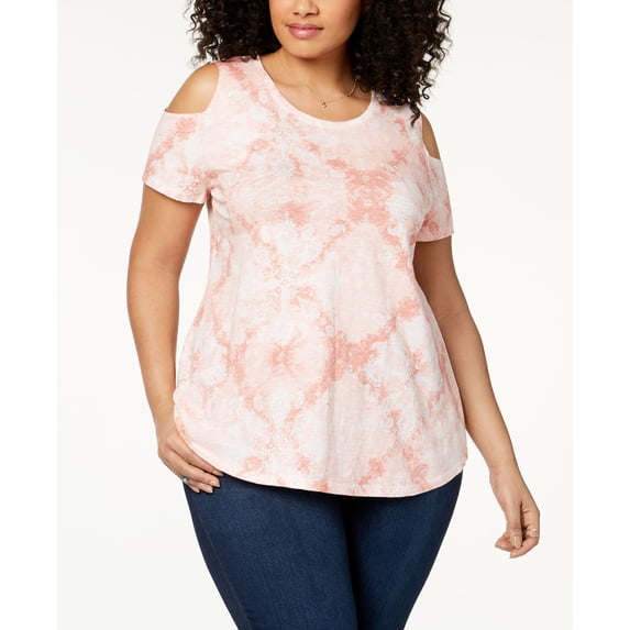 Style & Co Plus Size Cotton Cold Shoulder Tunic Rose Medallion 3X