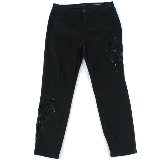 Style & Co Plus Size Cotton Embroidered Curvy Fit Skinny Jeans Black 18W