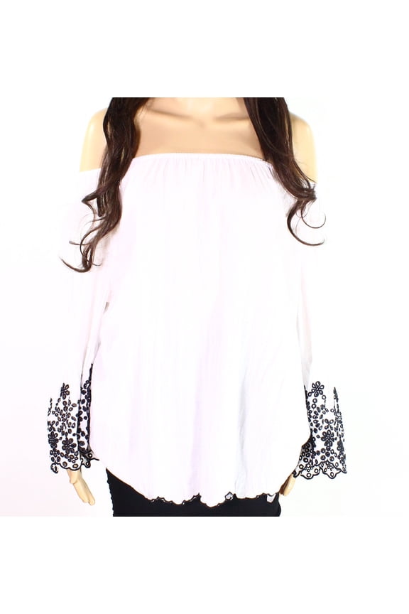 Style & Co Plus Size Cotton Eyelet Trim Top Bright White 1X