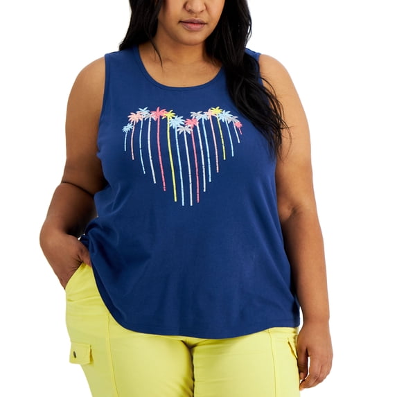 Style & Co Plus Size Cotton Palm Heart Printed Tank Love 0X