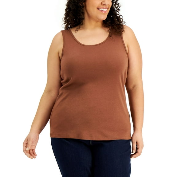 Style & Co Plus Size Cotton Ribbed Tank Top Down To Earth 1X