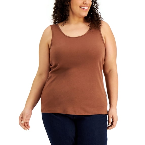 Style & Co Plus Size Cotton Ribbed Tank Top Down To Earth 1X