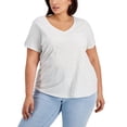 thumbnail image 1 of Style & Co Plus Size Cotton Solid V Neck Top Whispy Grey Heather 2X, 1 of 1