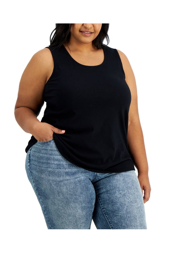 Style & Co Plus Size Cotton Tank Deep Black 3X