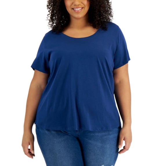 Style & Co Plus Size Cotton Tee Blue Socket 2X