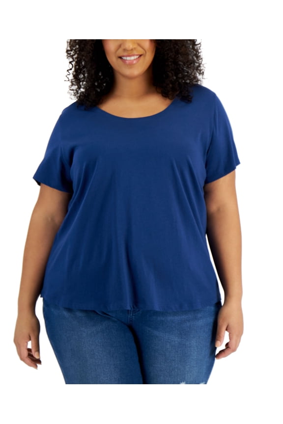 Style & Co Plus Size Cotton Tee Blue Socket 2X