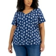 thumbnail image 1 of Style & Co Plus Size Cotton V Neck T-Shirt Palm Blue 3X, 1 of 1