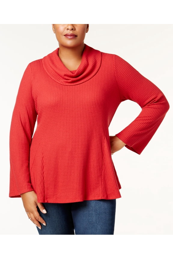 Style & Co Plus Size Cowl Neck Bell Sleeve Top Canyon Red 3X