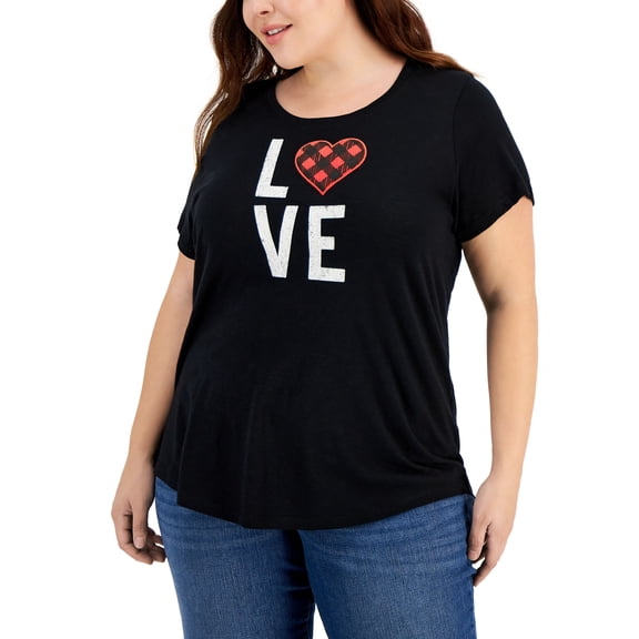 Style & Co Plus Size Crewneck T-Shirt Love 1X