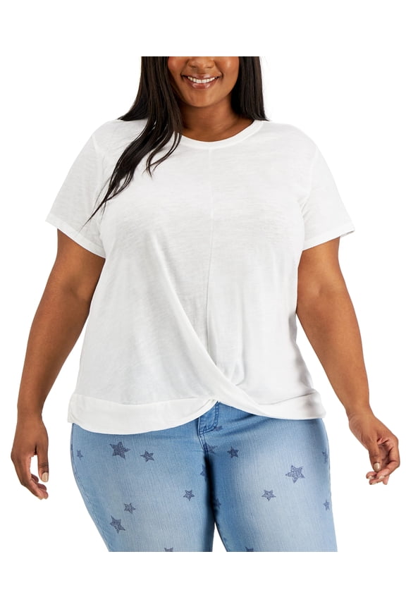 Style & Co Plus Size Crossover Top Bright White 2X