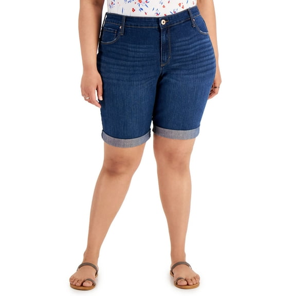 Style & Co Plus Size Cuffed Denim Bermuda Shorts Amarillo 22W