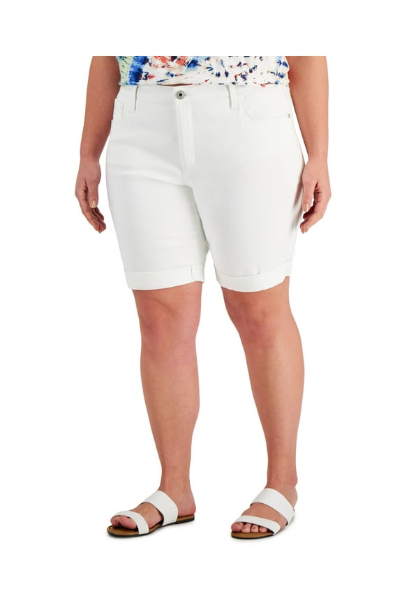 Style & Co Plus Size Cuffed Denim Bermuda Shorts Bright White 18W
