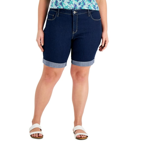 Style & Co Plus Size Cuffed Denim Bermuda Shorts Rinse 18W