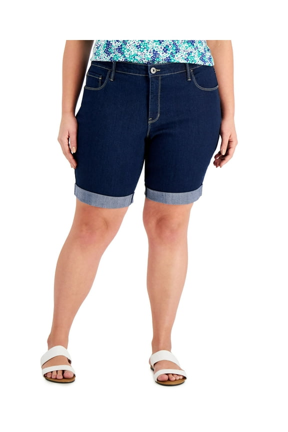 Style & Co Plus Size Cuffed Denim Bermuda Shorts Rinse 18W