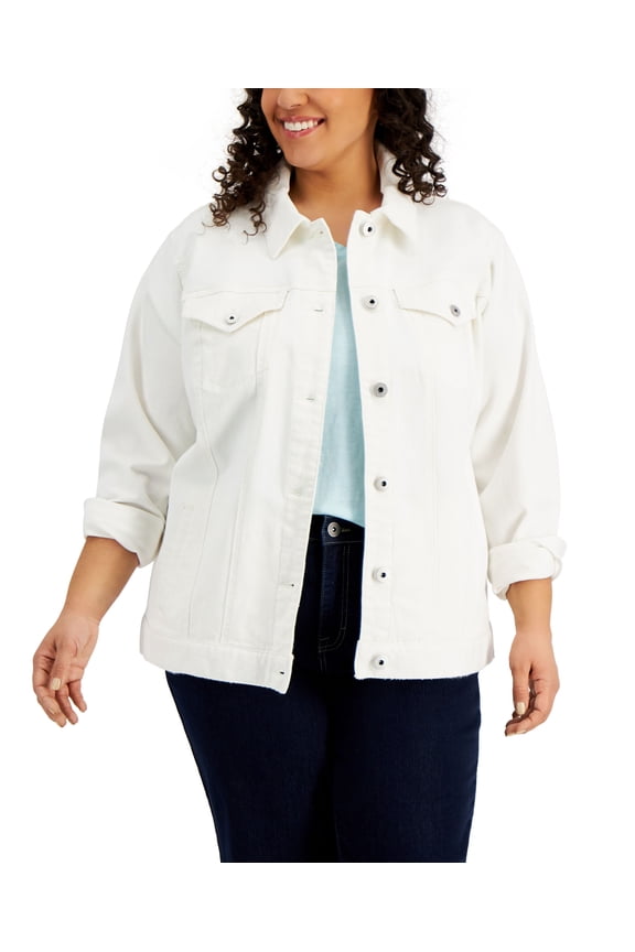 Style & Co Plus Size Denim Trucker Jacket Winter White 16W
