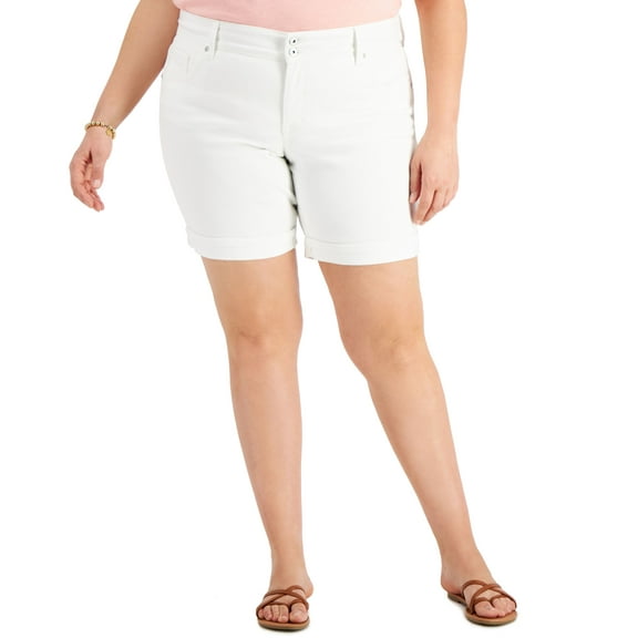 Style & Co Plus Size Double Button Bermuda Jean Shorts Bright White 18W