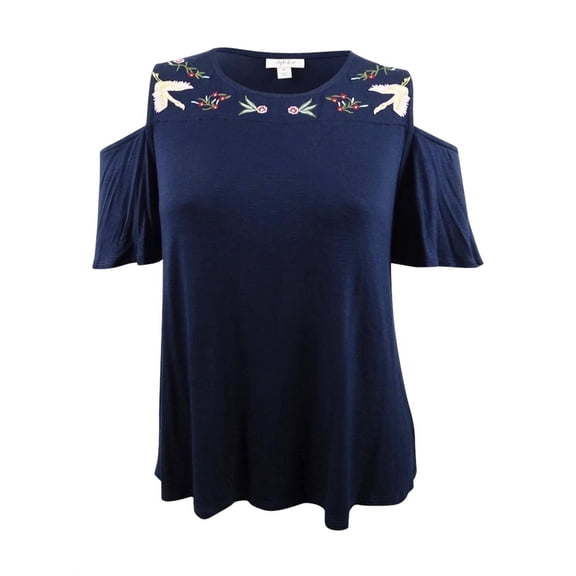 Style & Co Plus Size Embroidered Cold Shoulder Top Industrial Blue / Navy Blue 0X