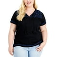 thumbnail image 1 of Style & Co Plus Size Embroidered Peasant Top Deep Black 2X, 1 of 1
