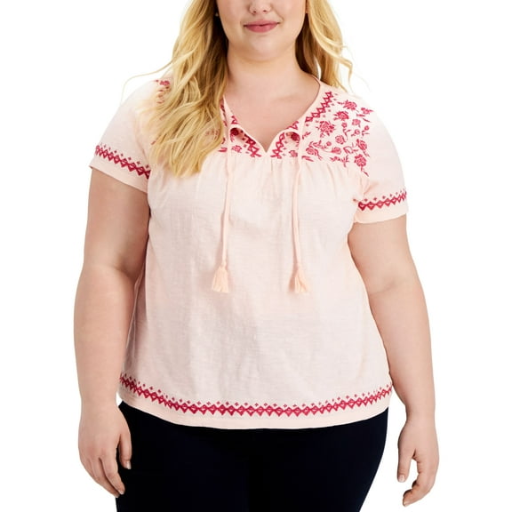 Style & Co Plus Size Embroidered Peasant Top Soft Shell 2X