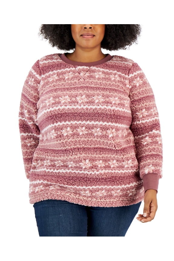 Style & Co Plus Size Fair Isle Sherpa Tunic Rose Fairisle 0X