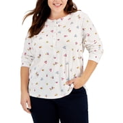 Style & Co Plus Size Floral Print Henley Top Lucy Bouquet 2X