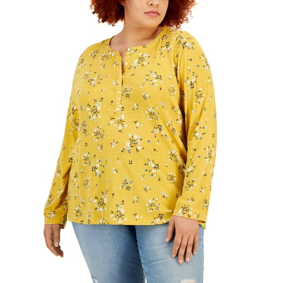 Style & Co Plus Size Floral-Print Henley Top Olivia Ditsy 0X