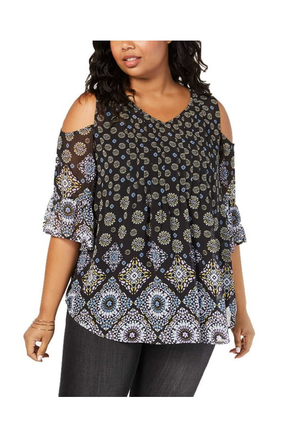 Style & Co Plus Size Floral-Print Tunic (Black, 3X)