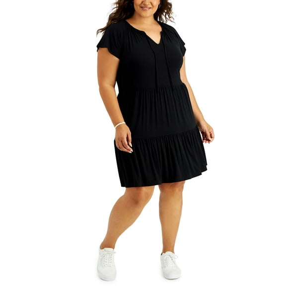 Style & Co Plus Size Flounce-Hem Dress Deep Black 3X