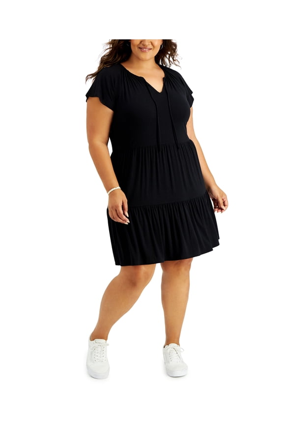 Style & Co Plus Size Flounce-Hem Dress Deep Black 3X