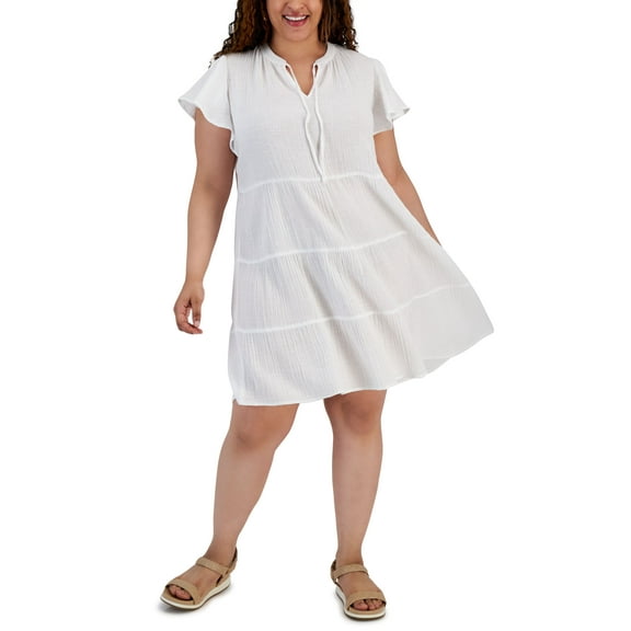Style & Co Plus Size Flutter Sleeve Dress Bright White 3X
