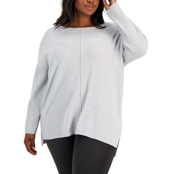 Style & Co Plus Size Front Seam Tunic Sweater Ember Grey Heather 2X