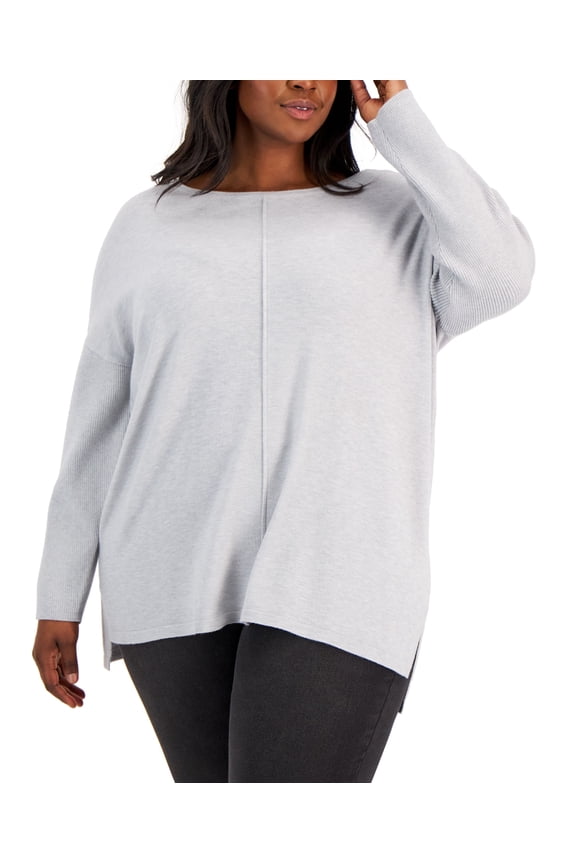 Style & Co Plus Size Front Seam Tunic Sweater Ember Grey Heather 4X