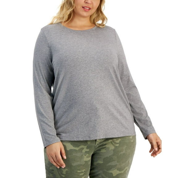Style & Co Plus Size Heathered Long Sleeve T-Shirt Grey Heather 1X
