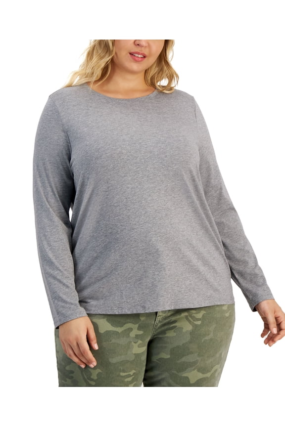 Style & Co Plus Size Heathered Long Sleeve T-Shirt Grey Heather 3X