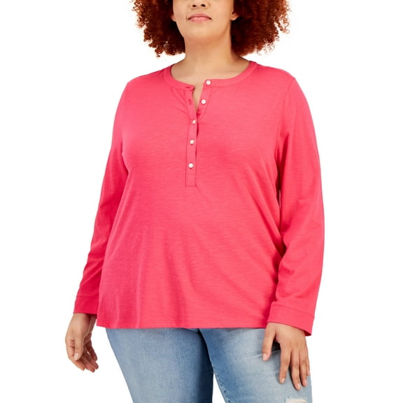 Style & Co Plus Size Henley Top Fire Pink 0X