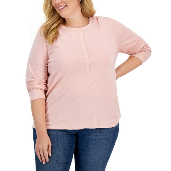 Style & Co Plus Size Henley Top Silver Pink 3X