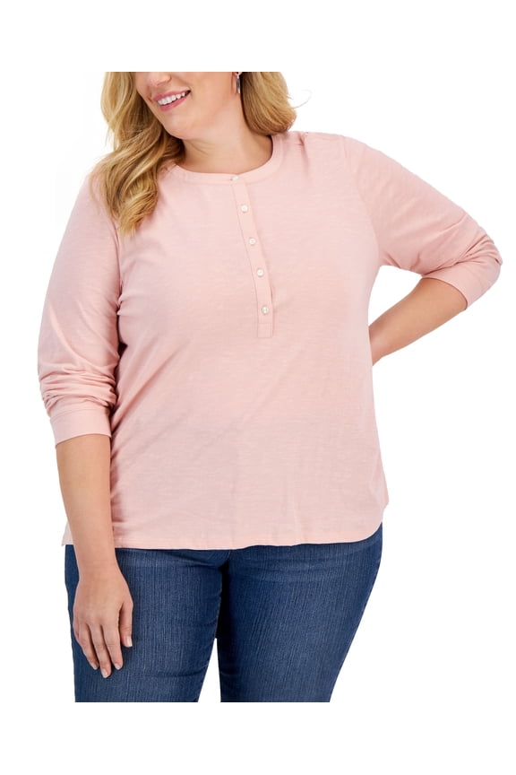 Style & Co Plus Size Henley Top Silver Pink 4X