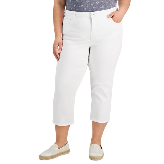 Style & Co Plus Size High Rise Cropped Capri Jeans Bright White 14W