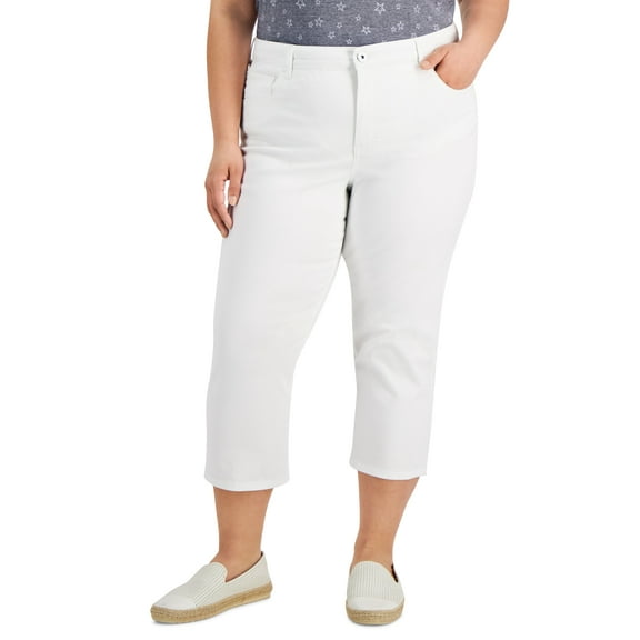 Style & Co Plus Size High Rise Cropped Capri Jeans Bright White 28W