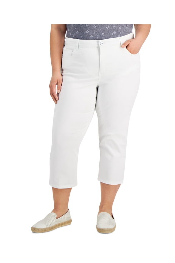 Style & Co Plus Size High Rise Cropped Capri Jeans Bright White 28W