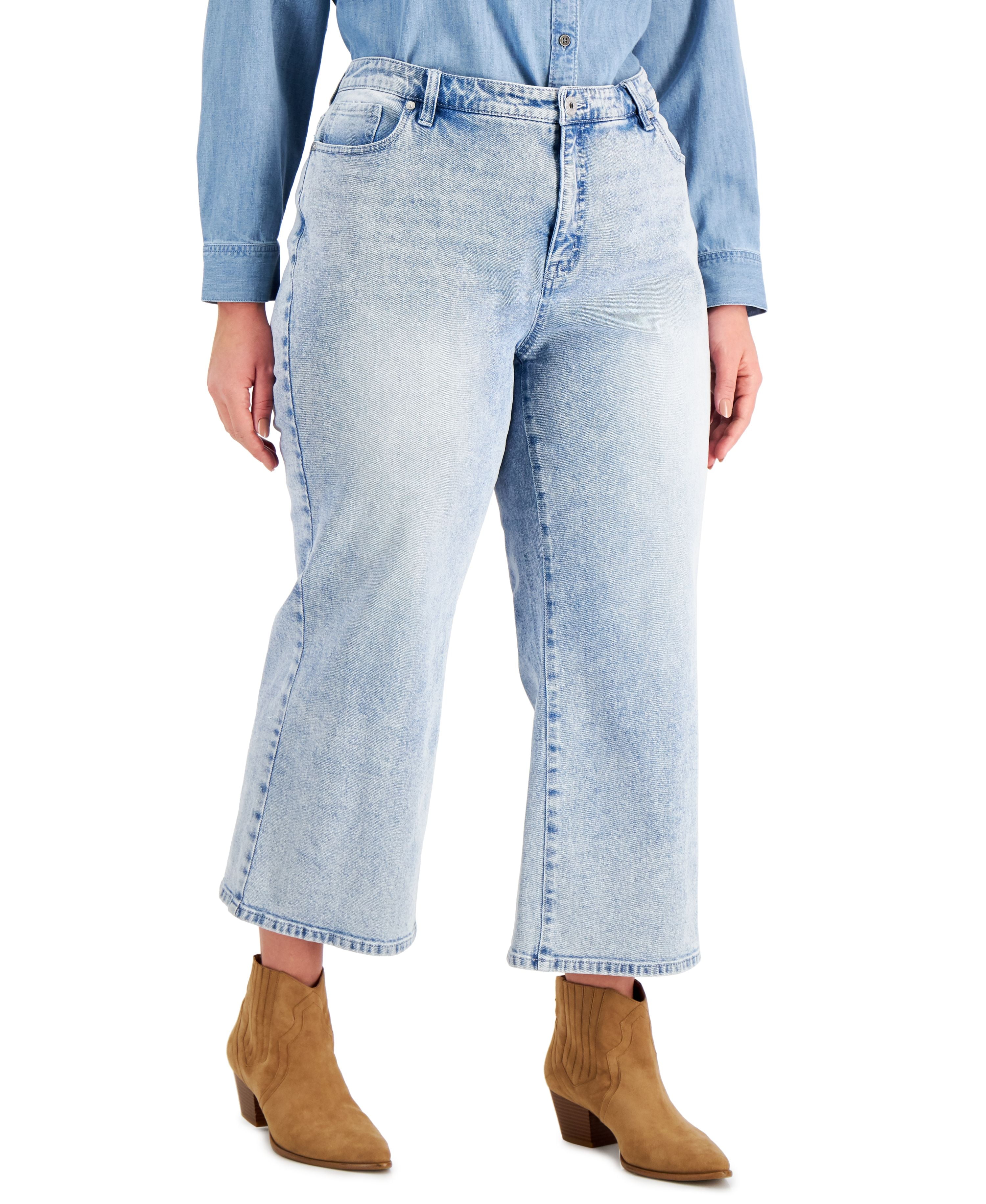 Style \u0026 Co Plus Size High Rise Wide Leg Cropped Jeans Flyaway Wash 20W -  Walmart.com