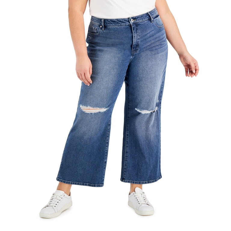 Style Co Plus Size High Rise Wide Leg Cropped Jeans Santa Ana