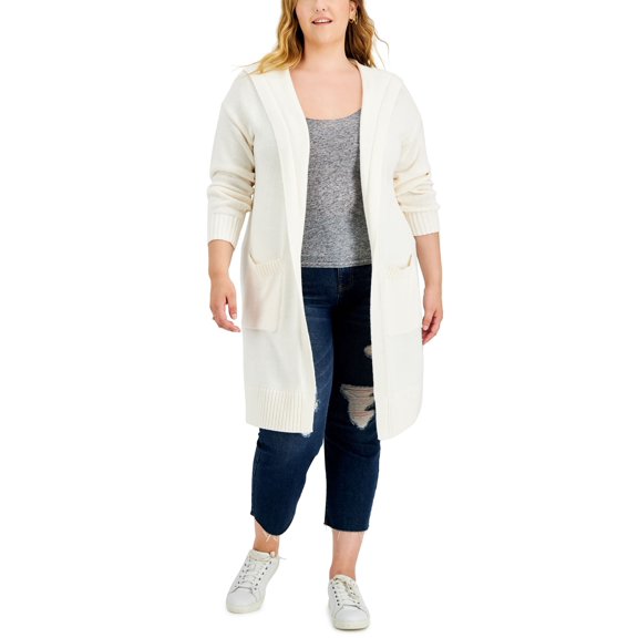 Style & Co Plus Size Hooded Open Front Cardigan Eggnog 1X