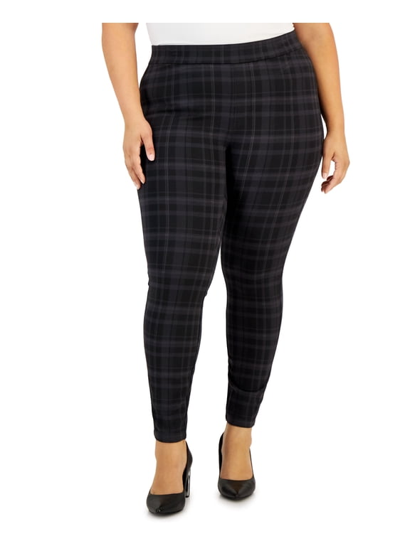 Style & Co Plus Size Howdy Plaid Ponte Pants Deep Black 4X