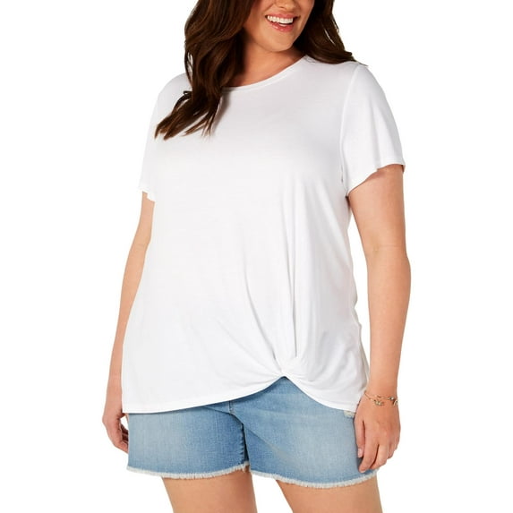Style Co Plus Size Knot-Hem T-Shirt Bright White 3X