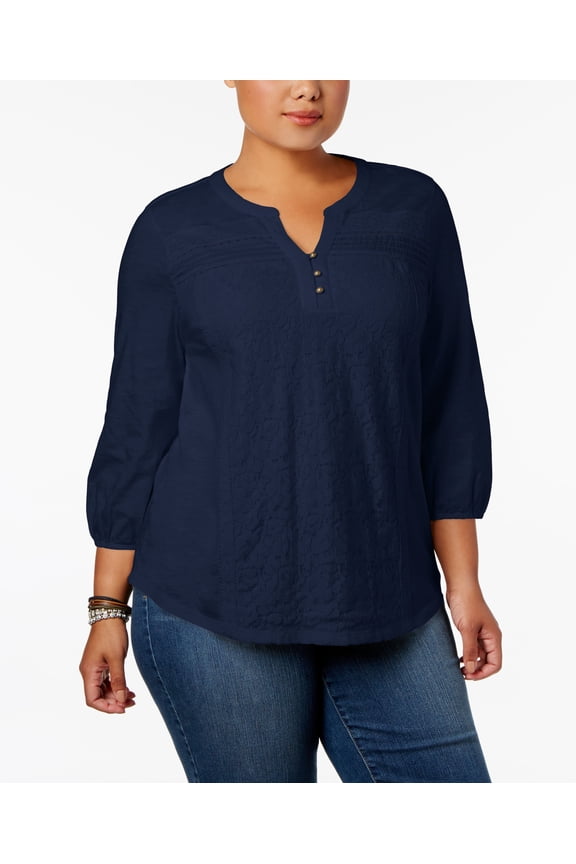 Style & Co Plus Size Lace Top Timeless Navy 1X